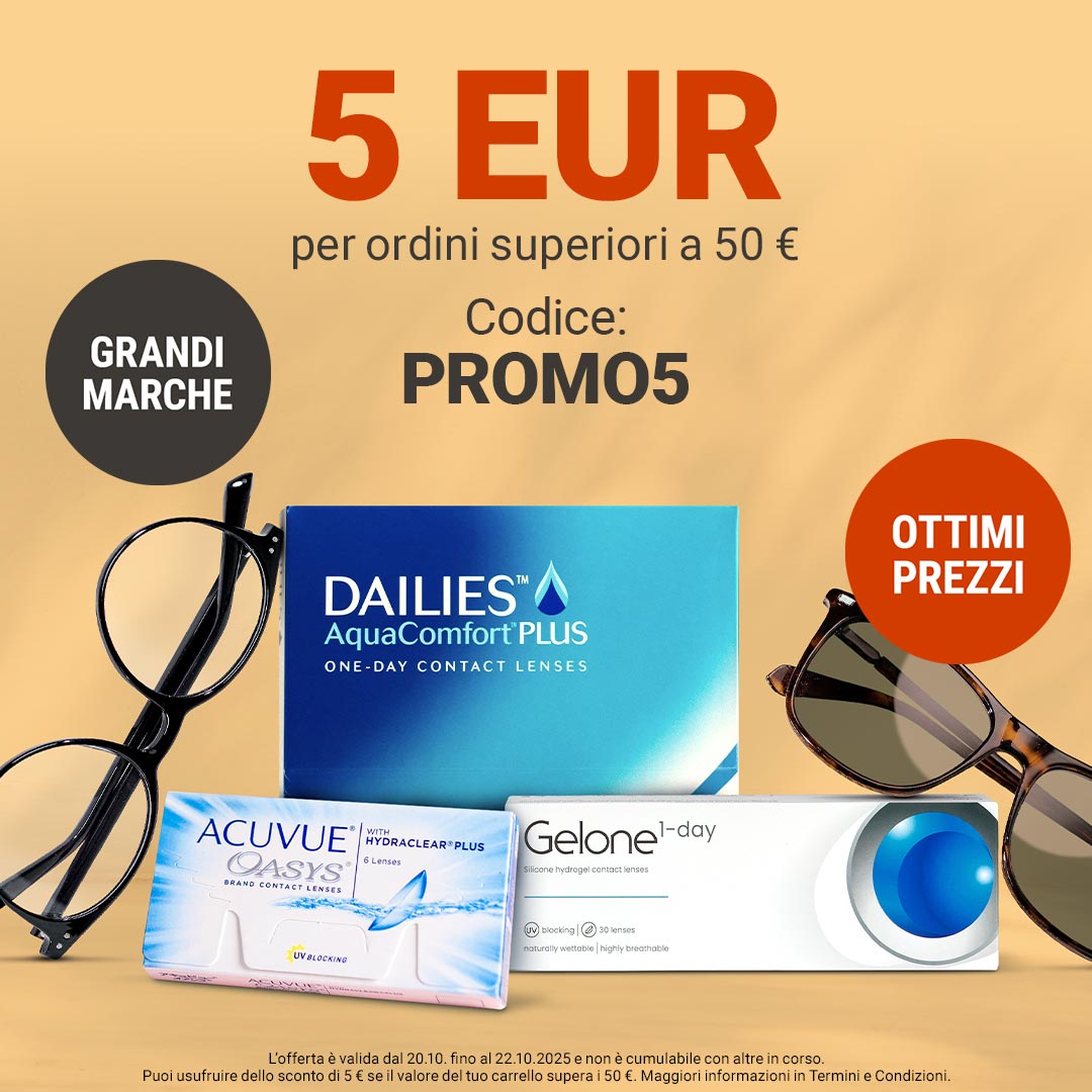 5 eur di sconto per ordini superiori a 50€. codice promo5