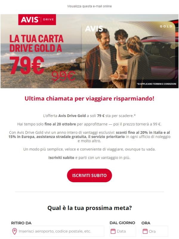Ultima chiamata per Avis Drive Gold a un prezzo speciale