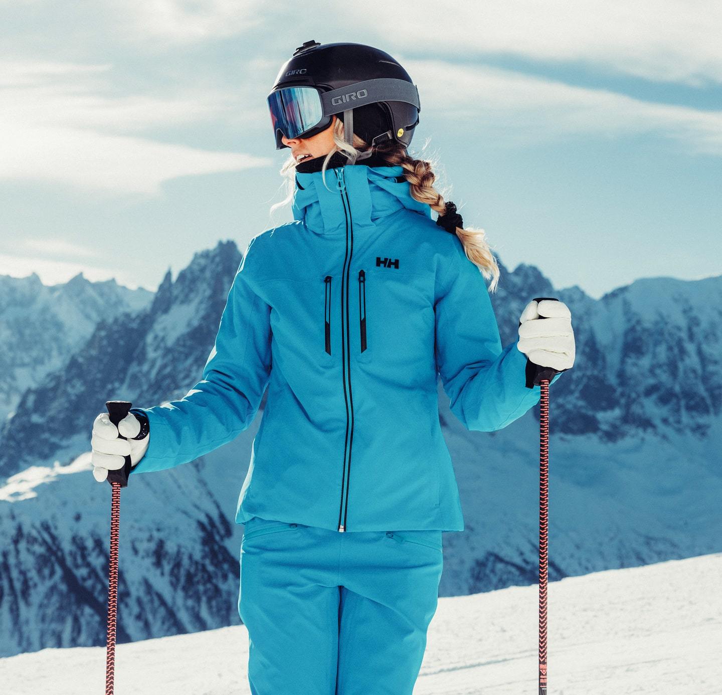 Woman wearing Helly Hansen ski gear