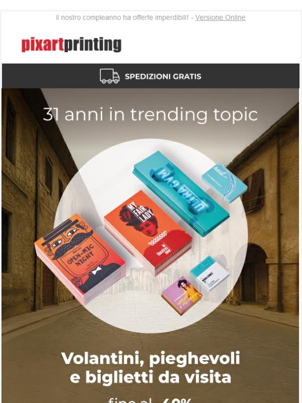 Festeggiamo! Volantini, pieghevoli e biglietti da visita fino al -40%!