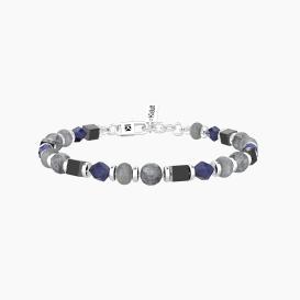STYLE 28  Bracciale con sodalite blu, agata nera e grigia lisce e faccettate di diverse forme