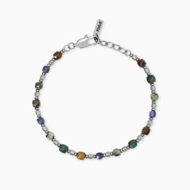 STYLE 26  Bracciale con cilindri lucidi a strisce e cubetti faccettati di pietre multicolor
