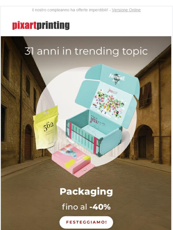 Festeggia con noi: packaging fino al -40%!