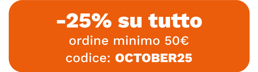 -25%, ordine minimo 50€, codice OCTOBER25, scade il 30/10