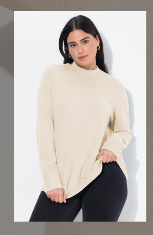 Maglione con colletto alto, maniche lunghe e orli a costine