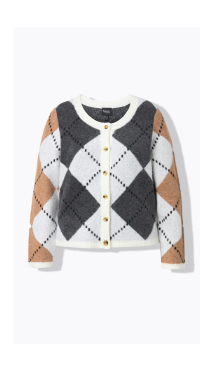Cardigan con rombi, scollo a girocollo e maniche lunghe