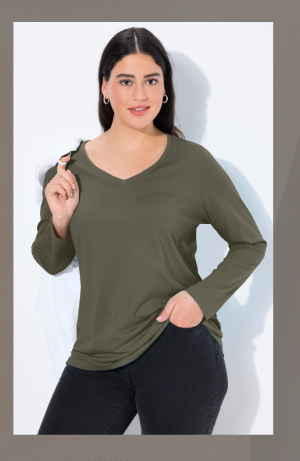 Maglia aderente con scollo a V e maniche lunghe