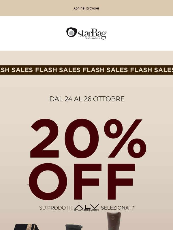 🔥 FLASH SALE STARBAG – Solo fino al 26 Ottobre: -20% su prodotti selezionati!