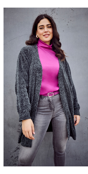 Cardigan aperto di ciniglia con scollo a V e maniche lunghe