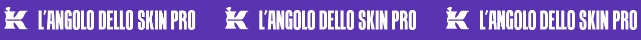 Animazione su sfondo viola con il logo “K” di Kiehl’s alternato alla scritta bianca “L’ANGOLO DELLO SKIN PRO”, ripetuta in sequenza orizzontale in movimento continuo.