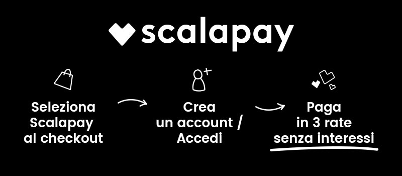 e con Scalapay ricevi il tuo ordine subito e paghi in 3 rate senza interessi