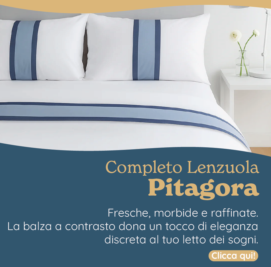 Completo Lenzuola in Percalle di Cotone Balza a Contrasto - Pitagora