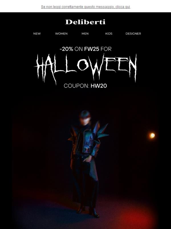 Halloween promo: -20% sulla collezione FW25 con il coupon 'HW20'