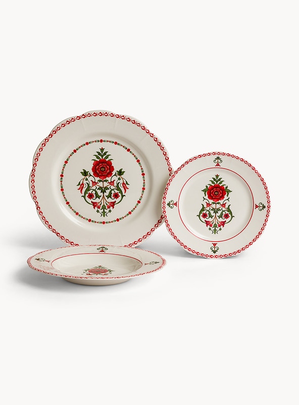 Set 18 piatti in ceramica dettaglio fiore rosso