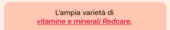 „Testo su sfondo salmone: L’ampia varietà di vitamine e minerali Redcare.“ „Testo su sfondo salmone: L’ampia varietà di vitamine e minerali Redcare.“