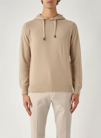 Maglia con Cappuccio in Misto Seta e Cashmere / Beige