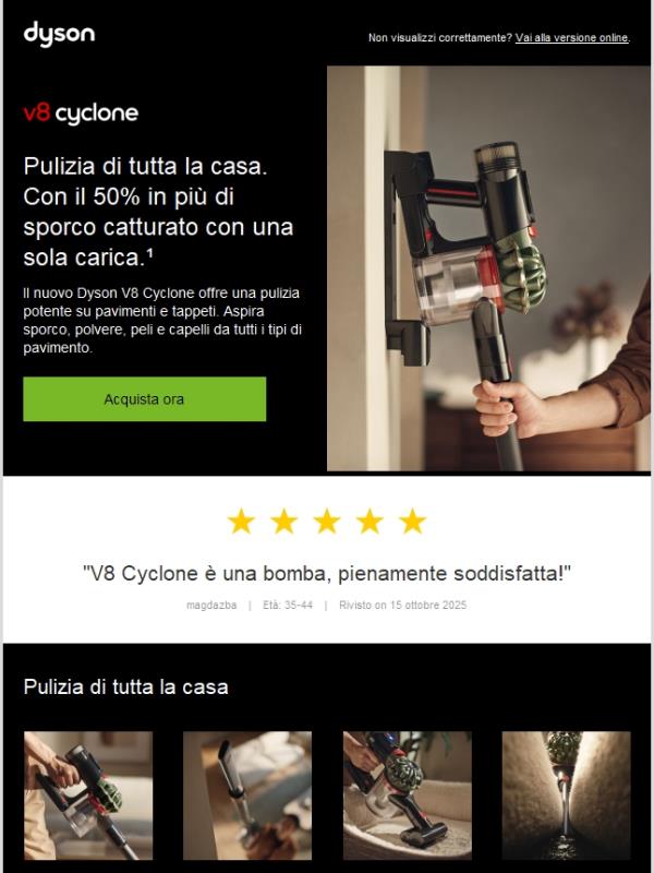 Scopri il nuovo Dyson V8 Cyclone