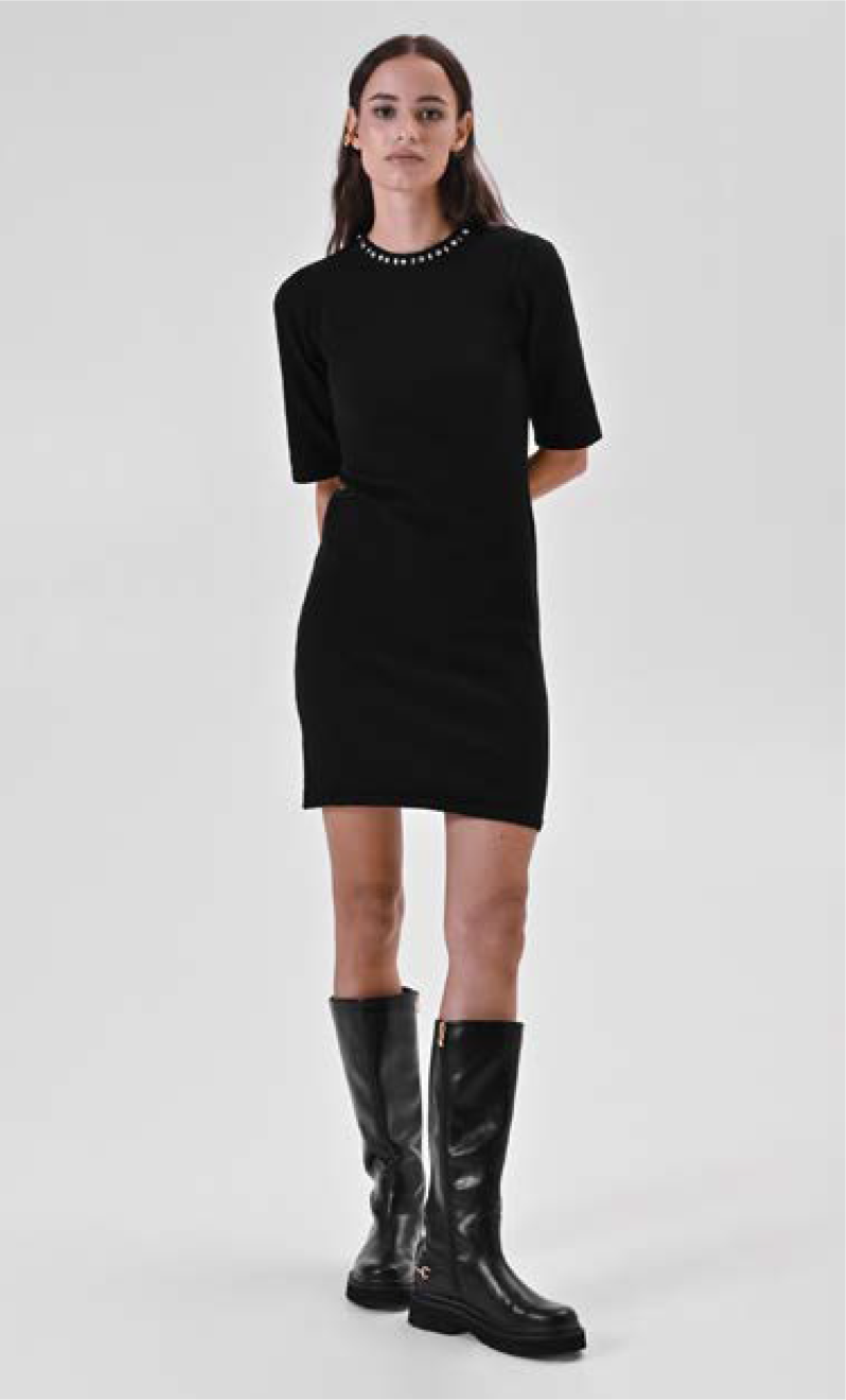 Abito Nero in Maglia con Strass
