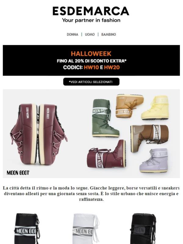 Moon Boot, Ecoalf, Armani Exchange e Skechers negli Halloweek con fino al -20% extra
