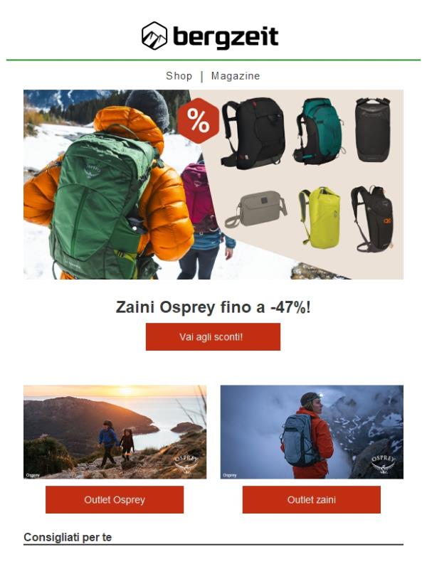 Zaini Osprey fino a -47%!