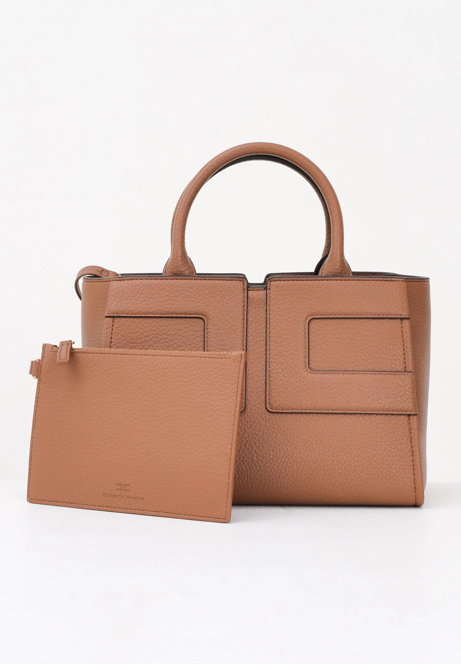 Image of ELISABETTA FRANCHI Borsa a mano cammello da donna con logo