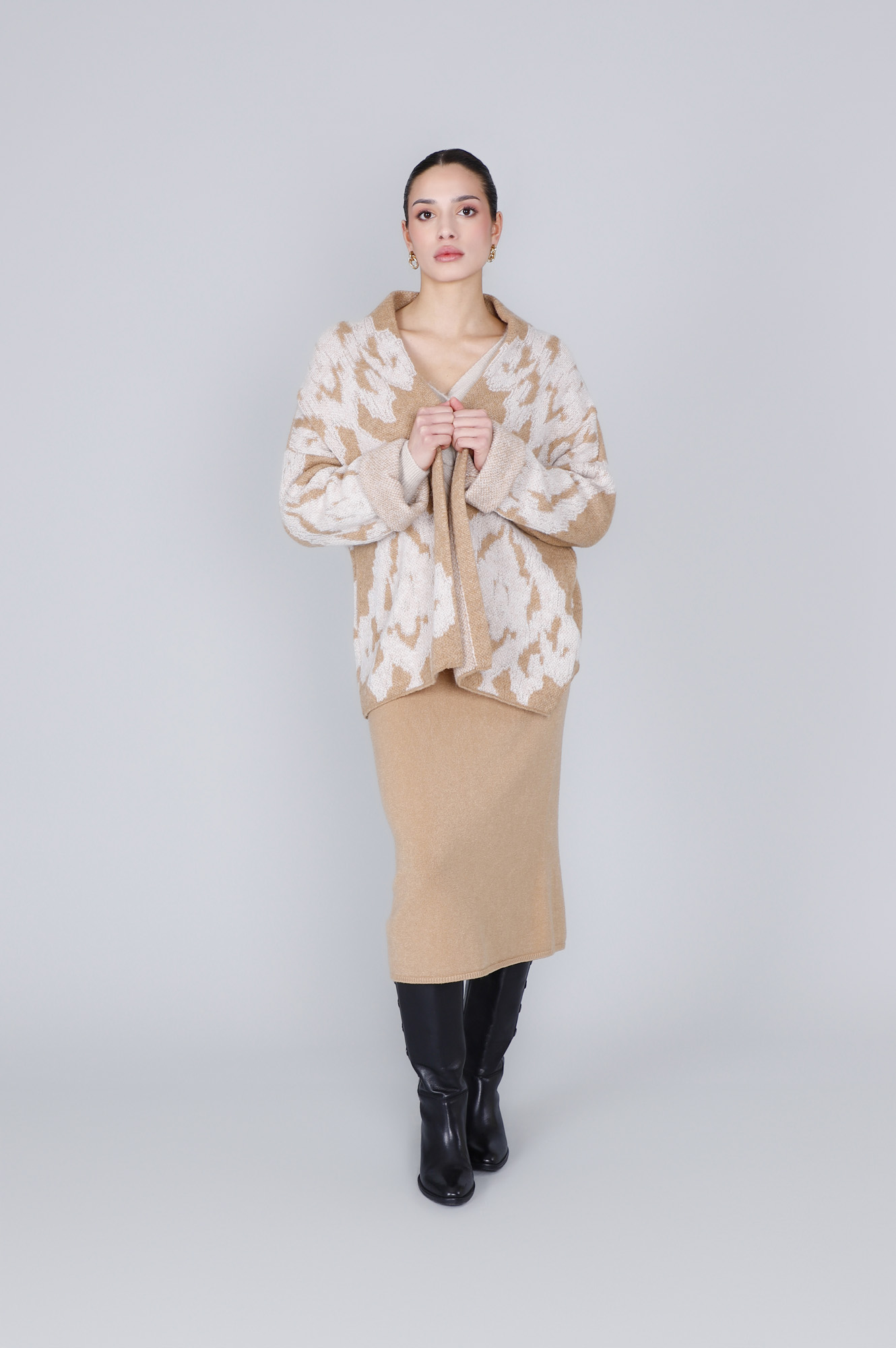 Image of cardigan manica kimono multi camel