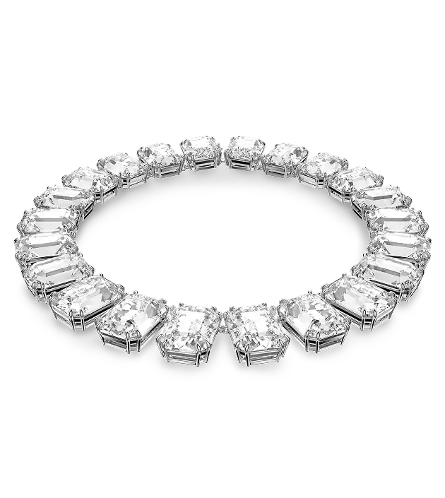 Collana Millenia, Cristalli oversize, Taglio Octagon, Bianca, Placcato rodio Collana Millenia, Cristalli oversize, Taglio Octagon, Bianca, Placcato rodio
