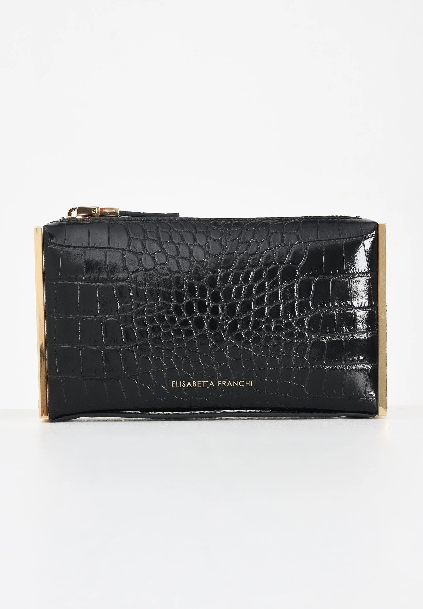 Image of ELISABETTA FRANCHI Pochette nera da donna con stampa cocco