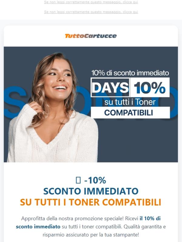 Ultimo Giorno! -10% - Sconto immediato su tutti i toner compatibili