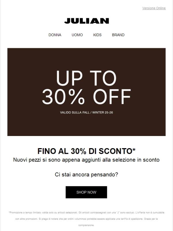 FINO AL 30% | Nuovi arrivi in promozione