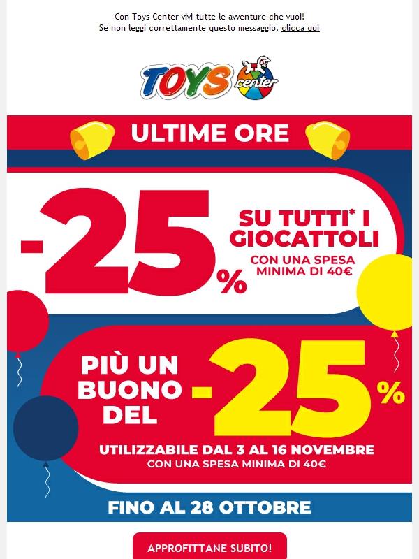 ⏰🎉 ULTIME ORE -25% su TUTTI I GIOCATTOLI per il nostro compleanno!
