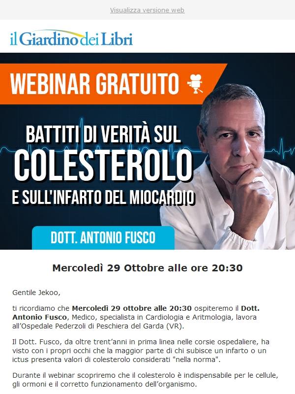 (Domani) Webinar Gratuito con il Dott. Fusco: "Battiti di Verità sul Colesterolo e sull'Infarto del Miocardio"