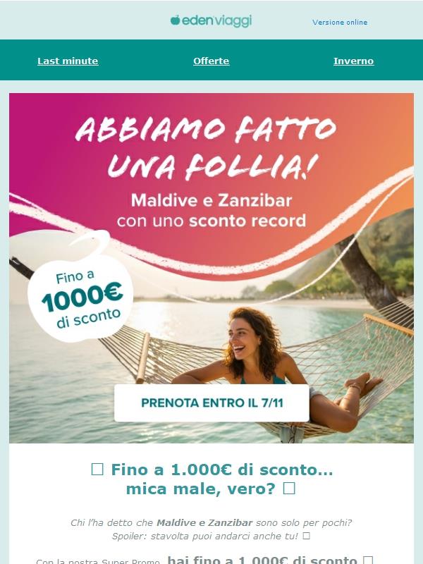 Fino a 1.000€ di sconto su Maldive e Zanzibar