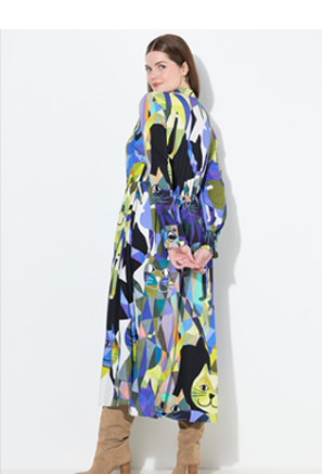 Maxi abito dal taglio svasato con fiocco, scollo a V e maniche lunghe