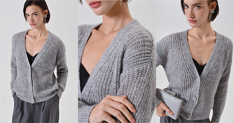 Cardigan in maglia lurex grigio chiaro