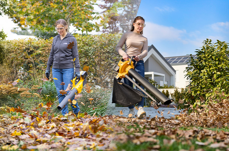 Leaf blower in action