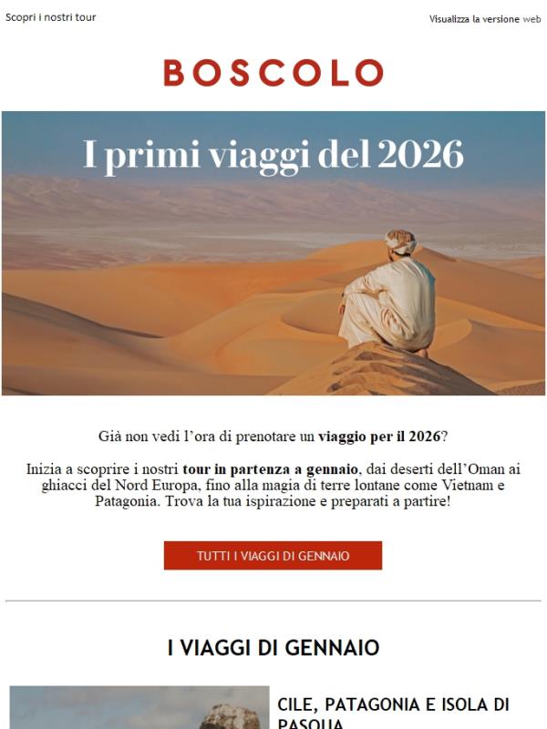 Anteprima 2026: viaggi di Gennaio