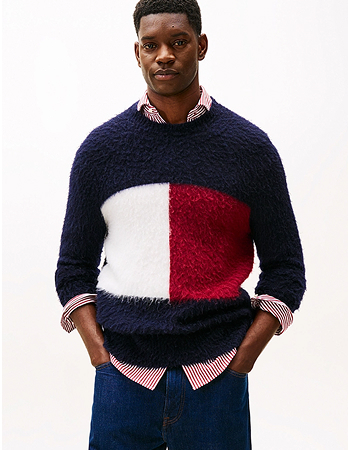 Pullover relaxed fit con alpaca e bandiera