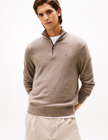 Pullover con cashmere e mezza zip