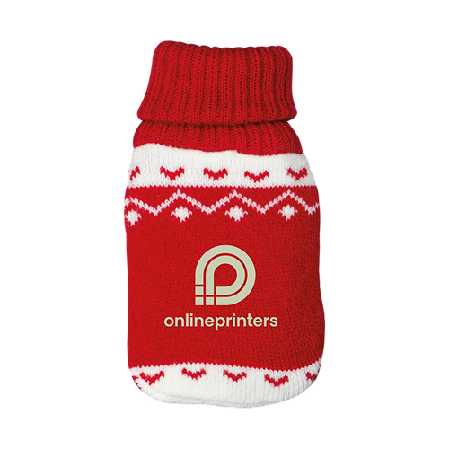 Borsa dell'acqua calda rossa con motivo norvegese bianco e scritta “onlineprinters” stampata