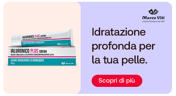„Banner Marco Viti: tubetto e confezione di Ialuronico Plus Crema ad alta concentrazione di acido ialuronico. Testo: ‘Idratazione profonda per la tua pelle.’ Pulsante rosso: Scopri di più.“ „Banner Marco Viti: tubetto e confezione di Ialuronico Plus Crema ad alta concentrazione di acido ialuronico. Testo: ‘Idratazione profonda per la tua pelle.’ Pulsante rosso: Scopri di più.“