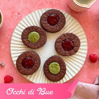 Biscotti occhio di bue con marmellata di lamponi, va alla ricetta