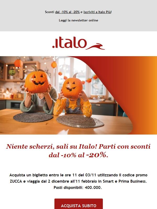Niente scherzi, sali su Italo! Parti con sconti dal -10% al -20%.