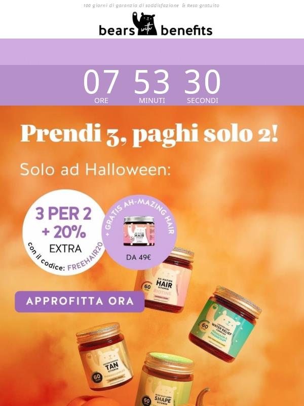 SOLO OGGI: 3x2 + 20% + regalo HAIR!👻