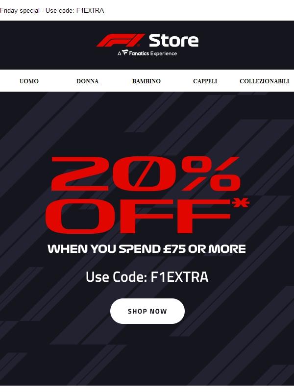 20% Off when you spend £75 or more!