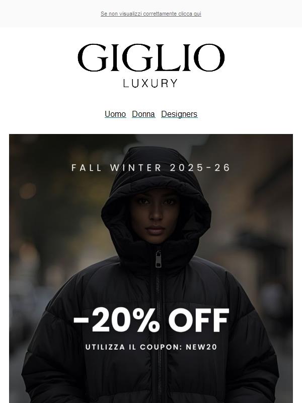 FW25-26: il tuo -20% ti aspetta!