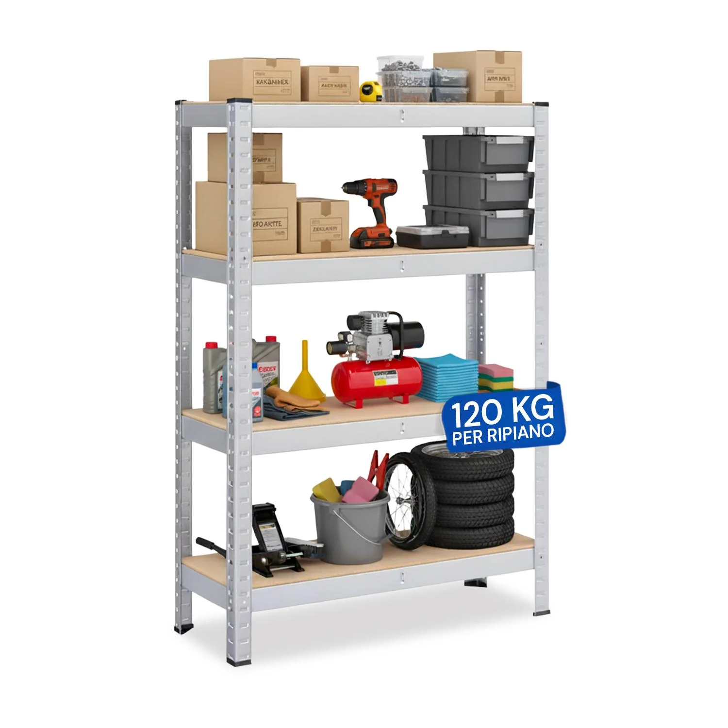 Image of Scaffale Modulare con Struttura in Metallo e 4 Ripiani MDF Resistenti