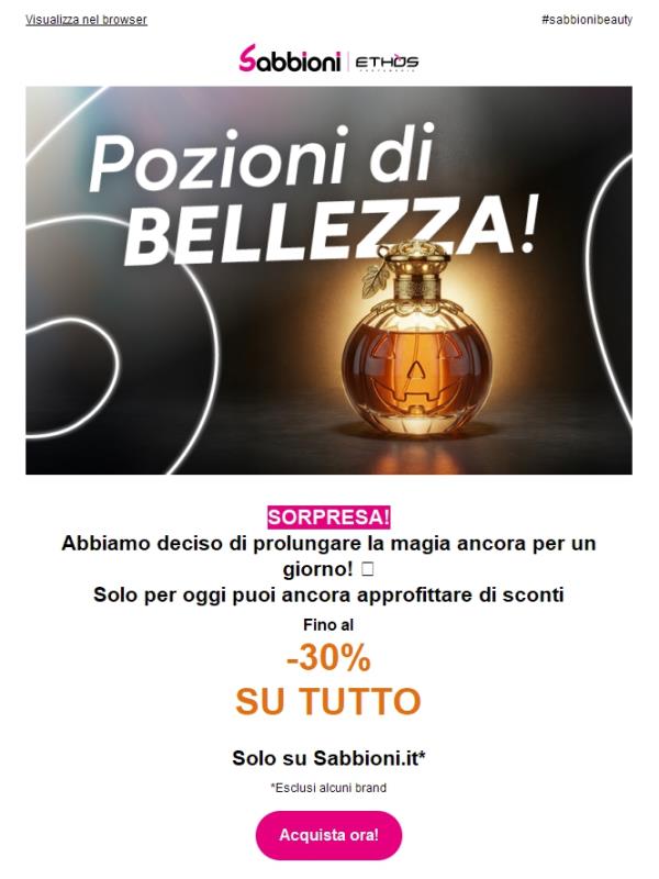 🥳Ancora per oggi, fino al -30% su tutto
