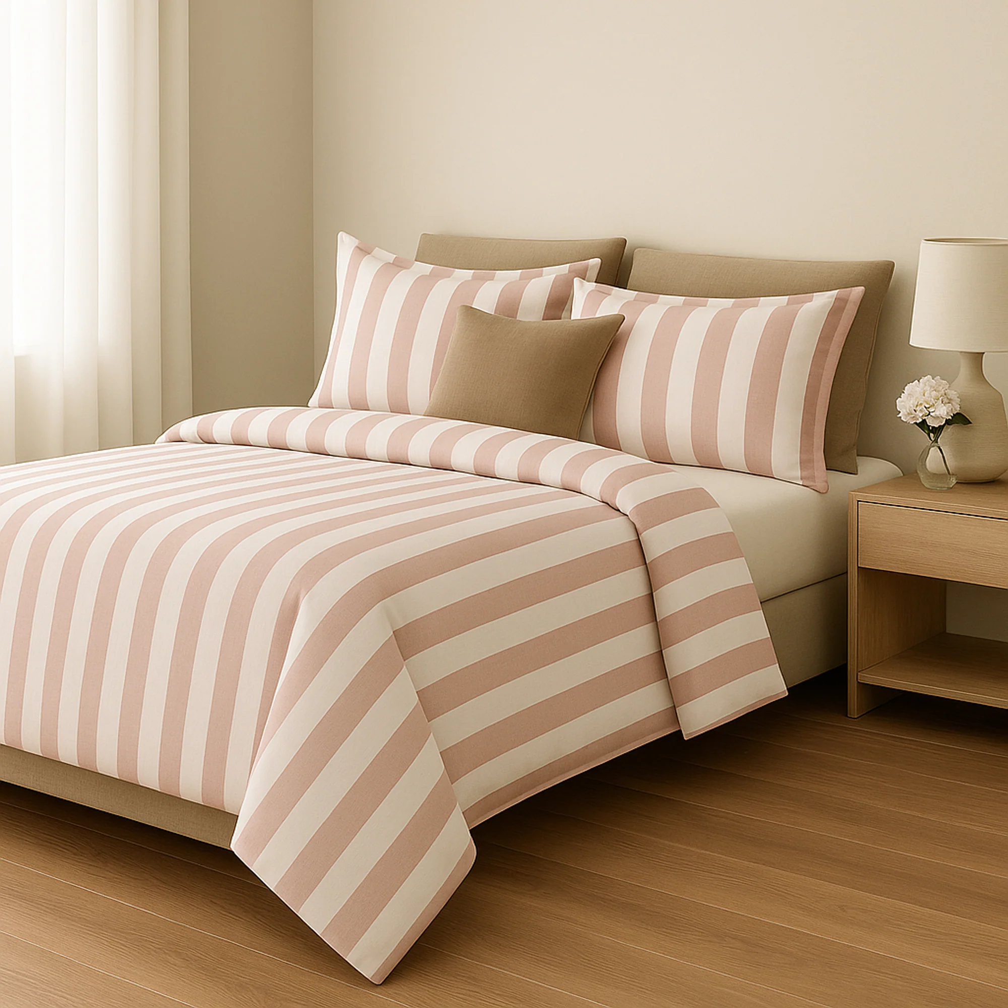 Image of Parure Copripiumino in Puro Cotone <br>Rigato Tinto in Filo - <b>Matera