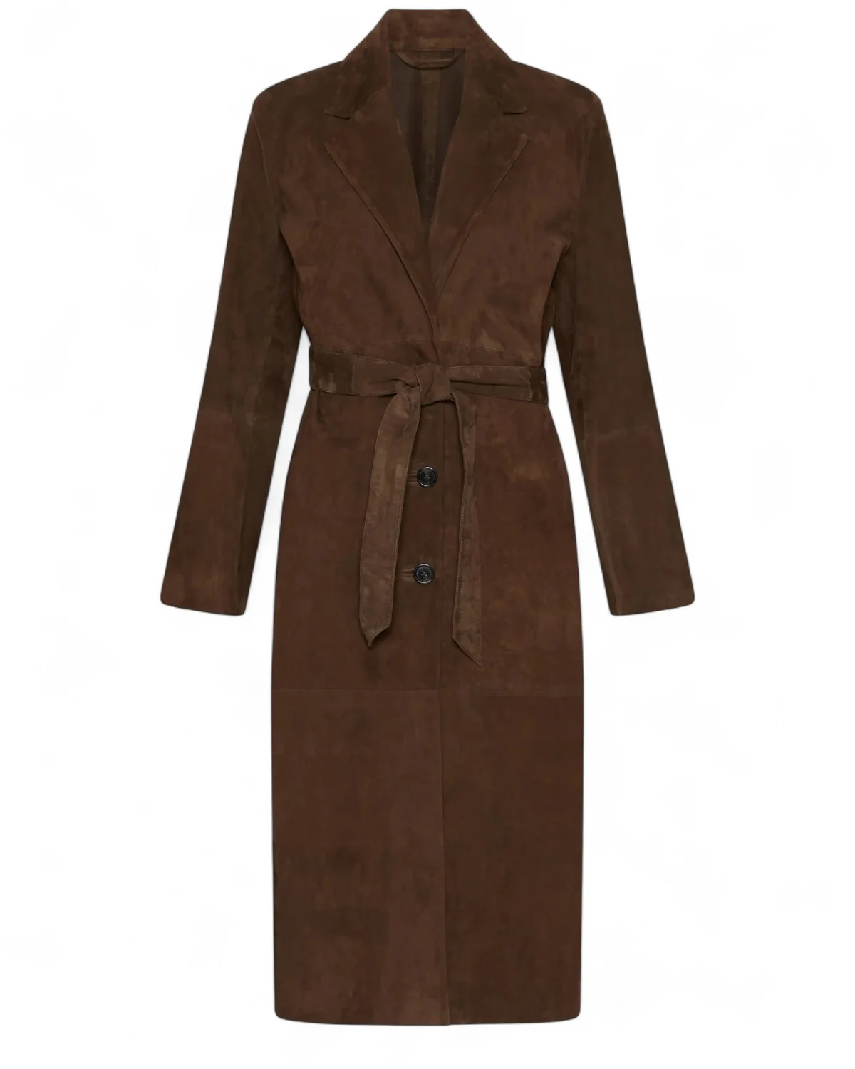 Image of Trench in suede con cintura e rever